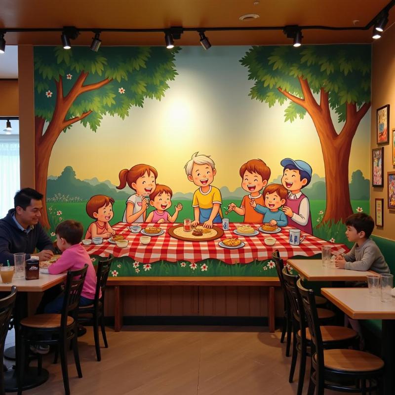 Dịch vụ vẽ tranh tường hoạt hình cho nhà hàng, quán cafe gia đình, thu hút khách hàng